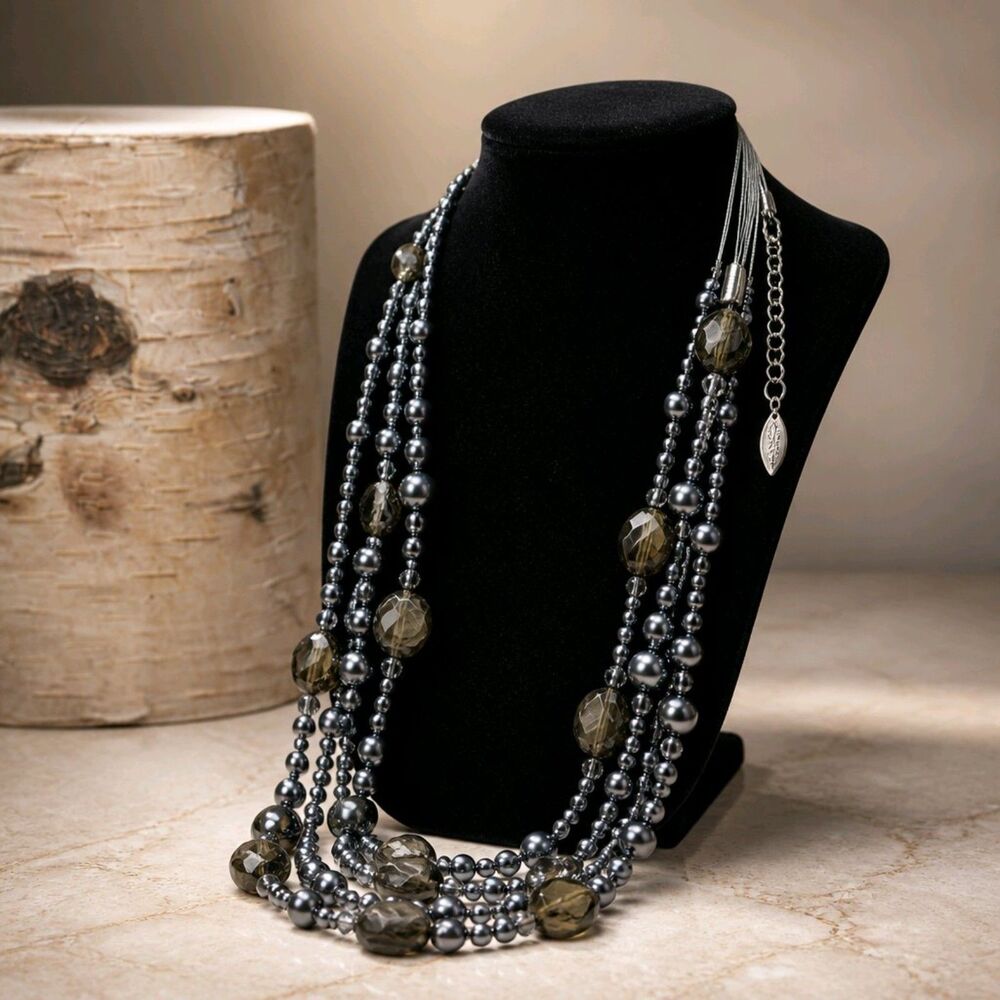 Coldwater Creek Vintage Shiny Gray & Bronze Multi Strand Wire Necklace